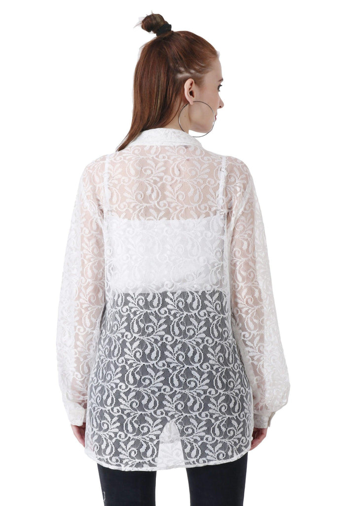 Model wearing Lace Shirt with Pattern type: Solid-4