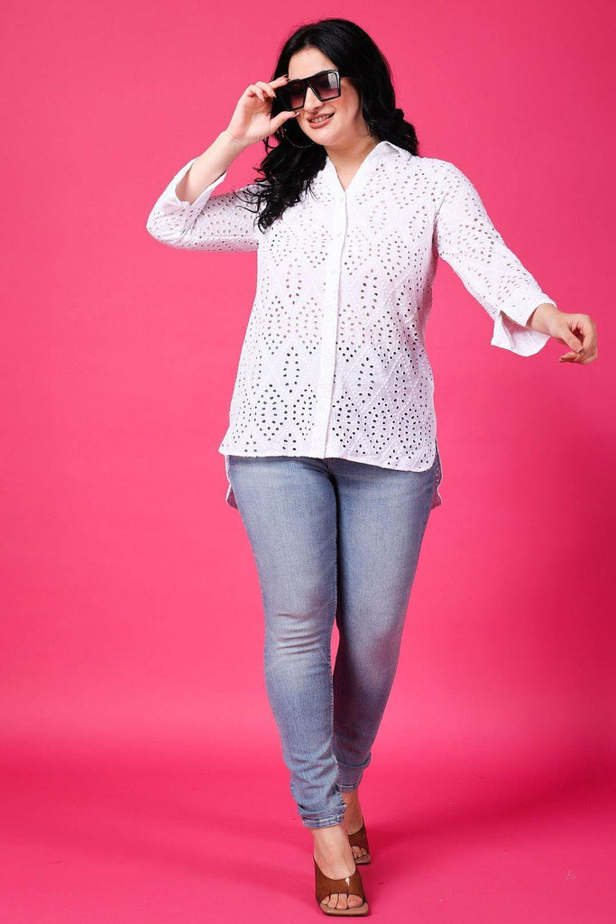 Model wearing Cotton Shirt with Pattern type: Solid-6