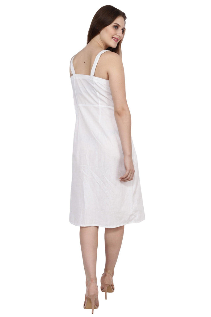 Model wearing Linen Midi Dress with Pattern type: Solid-4