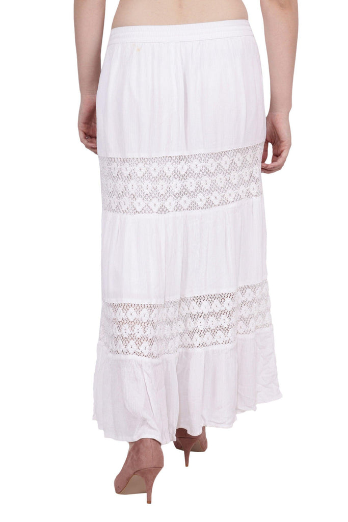 Model wearing Viscose Crepe Maxi Skirt with Pattern type: Solid-6