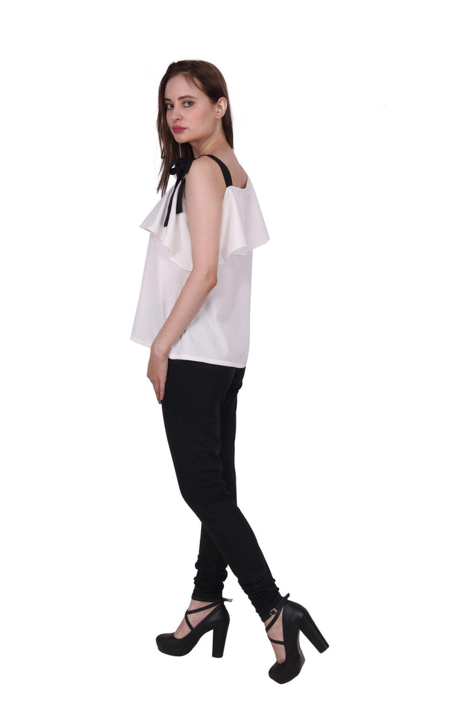 Model wearing Polyester Top with Pattern type: Solid-1