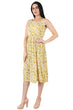 Yellow Floral Printed Pleated Dress