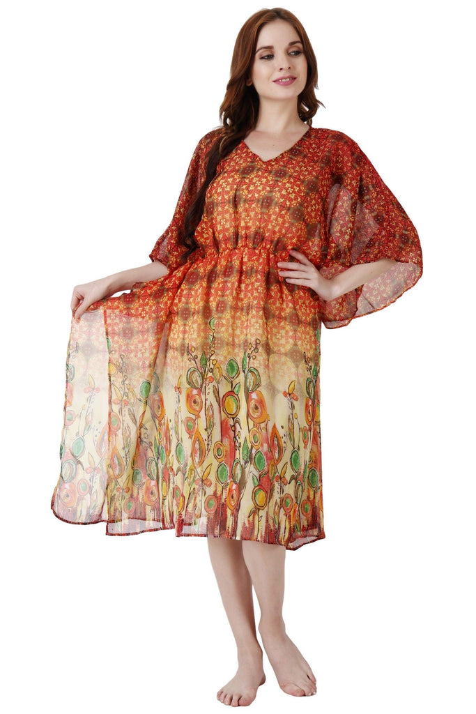 Model wearing Polyster Chiffon Kaftan with Pattern type: Stem Floral-1
