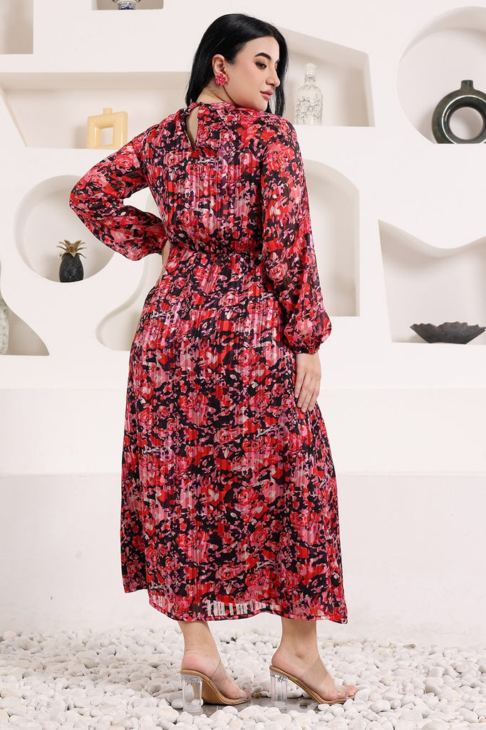 Model wearing Polyster Georgette Maxi Dress with Pattern type: Floral-1