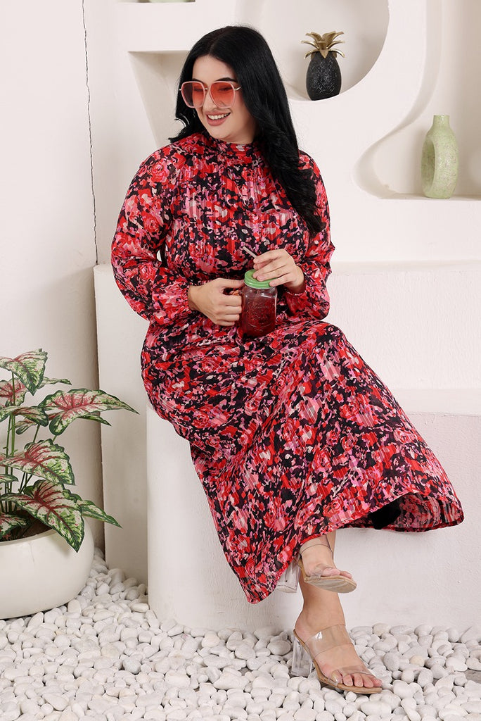 Model wearing Polyster Georgette Maxi Dress with Pattern type: Floral-5