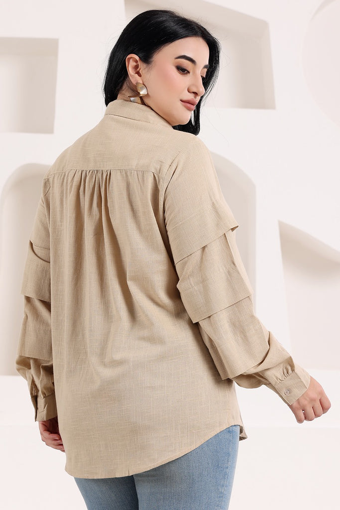 Model wearing Cotton Shirt with Pattern type: Solid-1