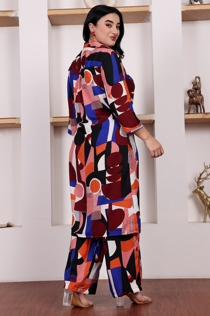 Model wearing Poly Crepe Co-ord Sets with Pattern type: Abstract-1
