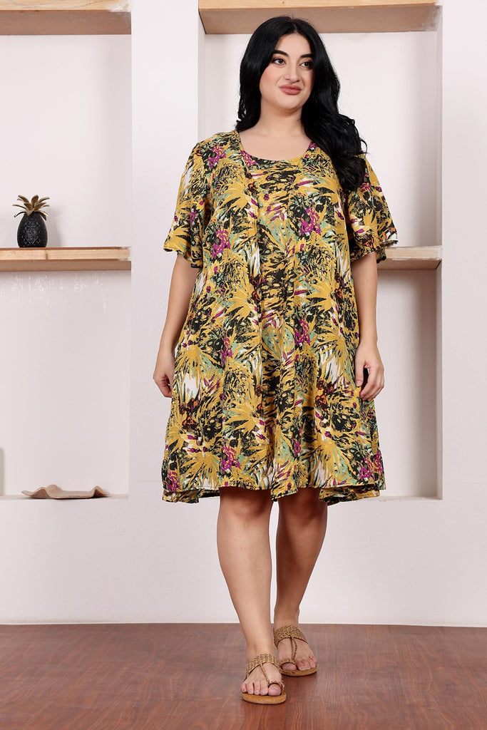 Model wearing Viscose Crepe Mini Dress with Pattern type: Jungle-2
