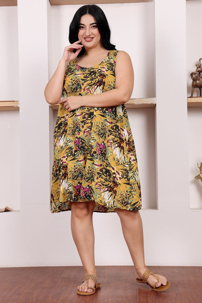 Model wearing Viscose Crepe Mini Dress with Pattern type: Jungle-6