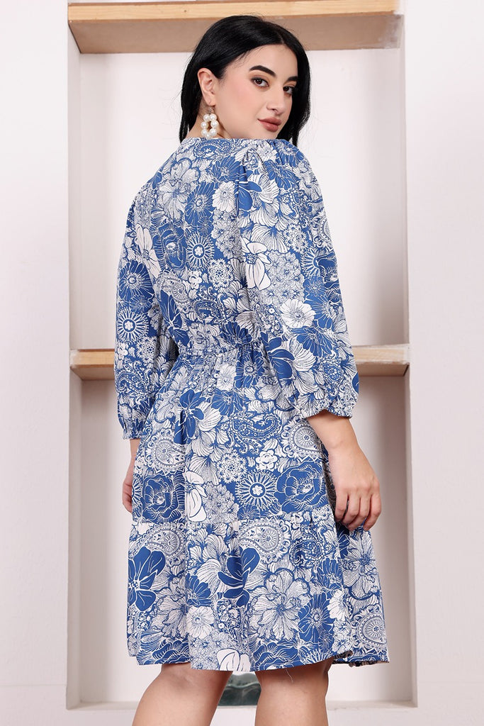 Model wearing Rayon Mini Dress with Pattern type: Floral-1