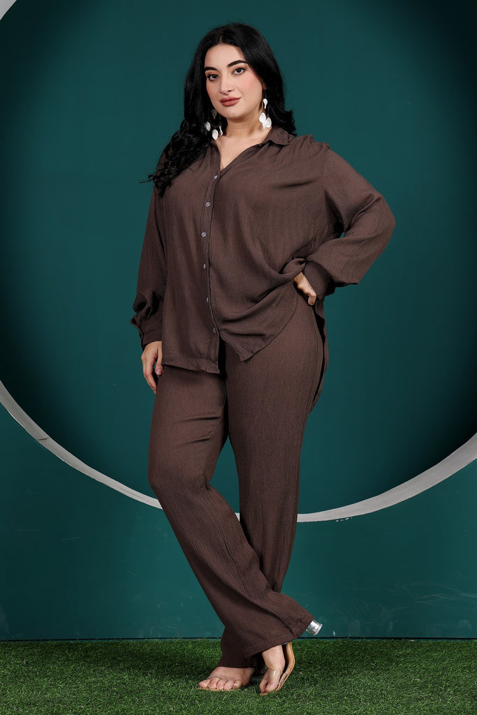 Model wearing Viscose Crepe Co-ord Sets with Pattern type: Solid-4