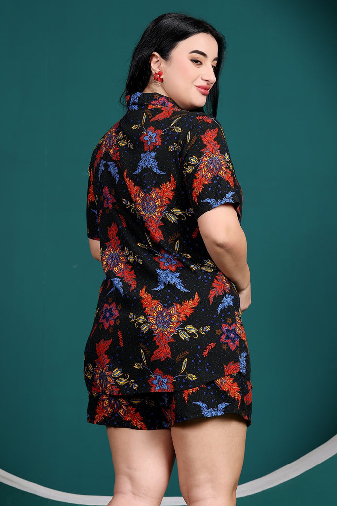 Model wearing Rayon Night Suit Set with Pattern type: Floral-1