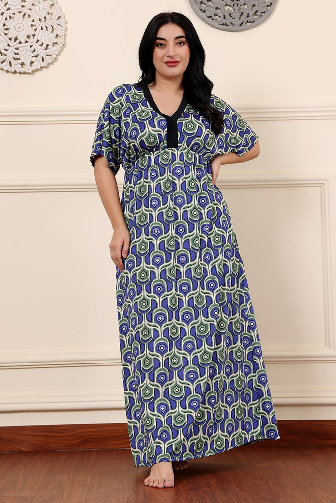 Model wearing Poly Lycra Maxi Night Dress with Pattern type: Geometric-2