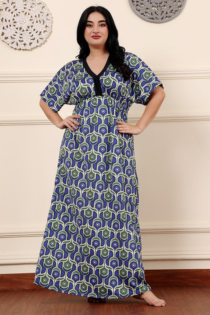 Model wearing Poly Lycra Maxi Night Dress with Pattern type: Geometric-3