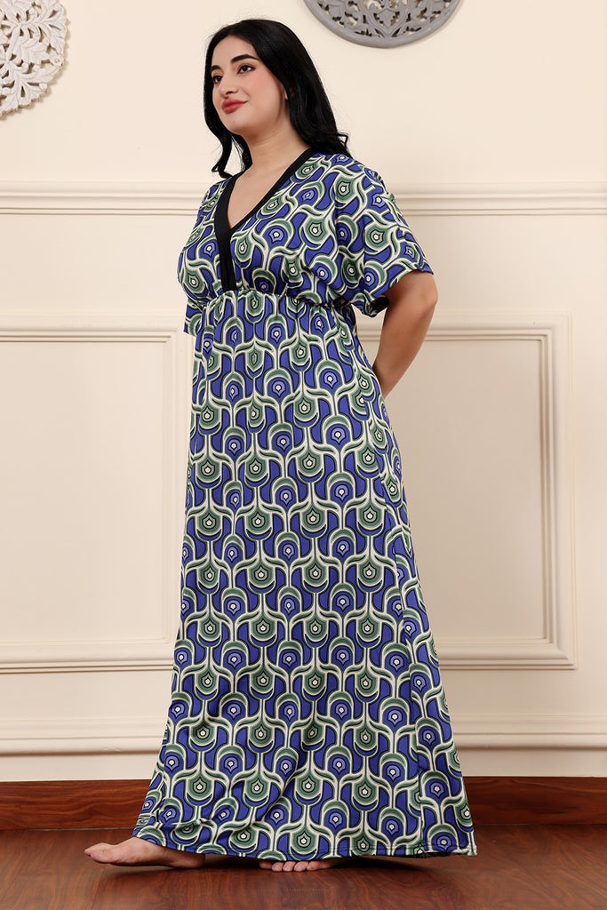 Model wearing Poly Lycra Maxi Night Dress with Pattern type: Geometric-4