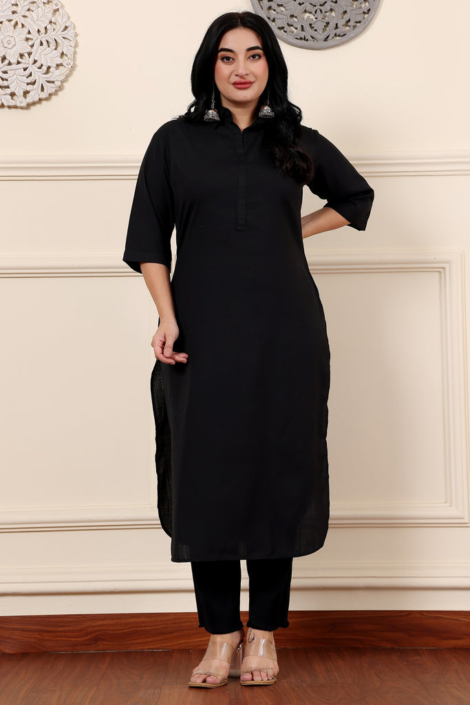 Model wearing Rayon Kurti with Pattern type: Solid-2