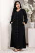 Black Solid Buttoned Maxi Dress with Long Sleeves