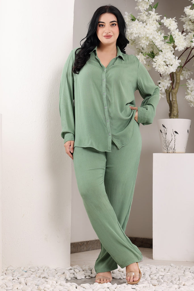 Model wearing Viscose Crepe Co-ord Sets with Pattern type: Solid-4