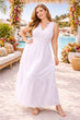 White Solid Frill Maxi Dress with Lace