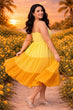 Yellow Solid Multilayered Midi Dress