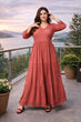 Carrot Red Solid Flared Lace Dress