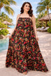 Black & Green Multicolored Floral Printed Maxi Dress
