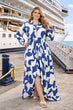 White & Blue Abstract Printed High Low Dress