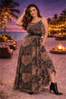 Brown & Black Abstract Printed Maxi Dress
