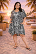 Black & White Motif Printed Dress with Shrug