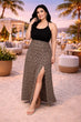 Black Geometric Printed Dress with Slit
