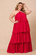 Red Solid Layered Off Shoulder Dress