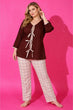 Brown Tie-Front Top with Check Pants Set
