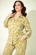 Light Olive Green White Floral Printed Co-ord Set