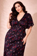 Black Galaxy Print Maxi Dress with V-Neck