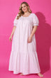 Pink Floral Cotton Nightdress with Tiered Hem and Puff Sleeves