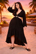 Black Solid Plunge Neck Dress