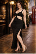 Black Solid Front Sidecut Bodycon Dress