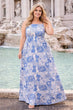 Light Blue & White Floral Printed Maxi Dress