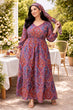 Blue & Red Printed Dress with Back Slit