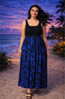 Black & Blue Half Solid Half Printed Mix Dress