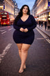 Navy Blue Solid Bodycon Dress with Long Sleeves