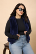 Sleeveless Solid Fur Jacket- Navy Blue