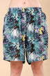 Sea Green Multicolored Leaves Printed Shorts