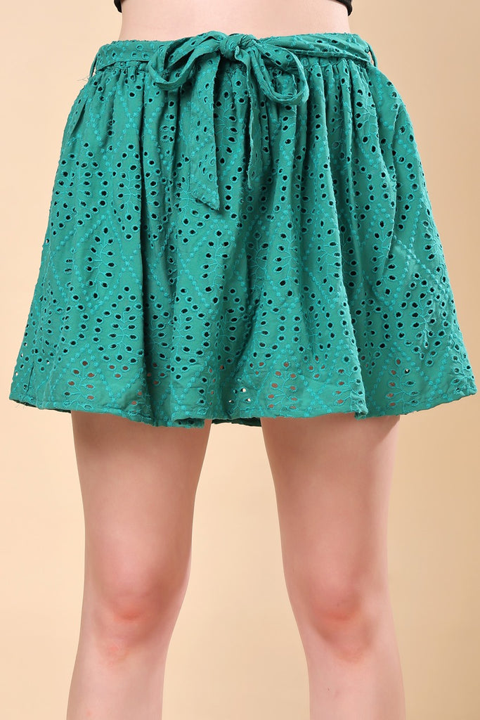Model wearing Cotton Shorts with Pattern type: Solid-5