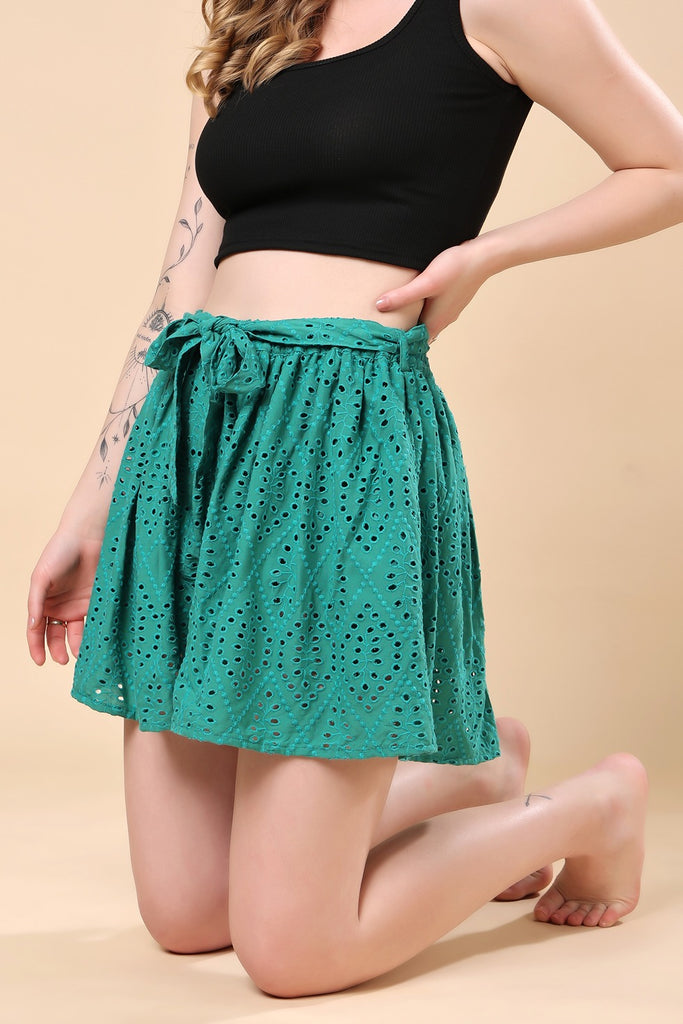 Model wearing Cotton Shorts with Pattern type: Solid-8