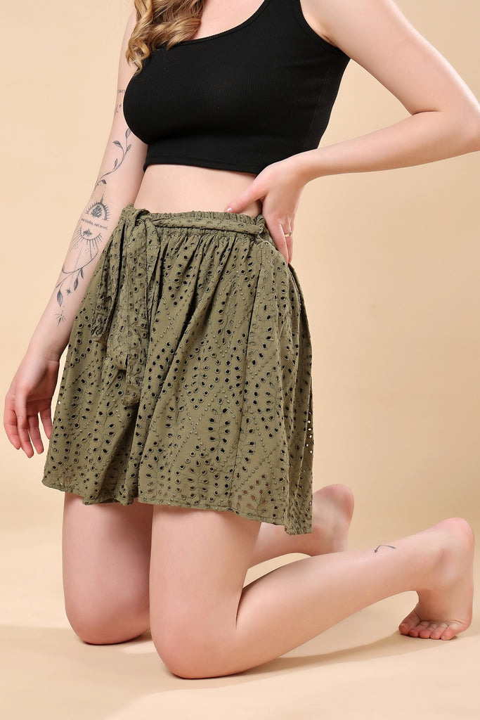 Model wearing Cotton Shorts with Pattern type: Solid-16