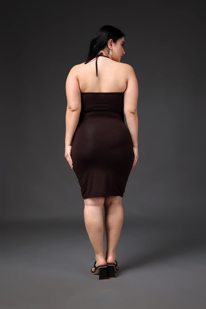 Model wearing Supima Cotton Lycra Mini Dress with Pattern type: Solid-4