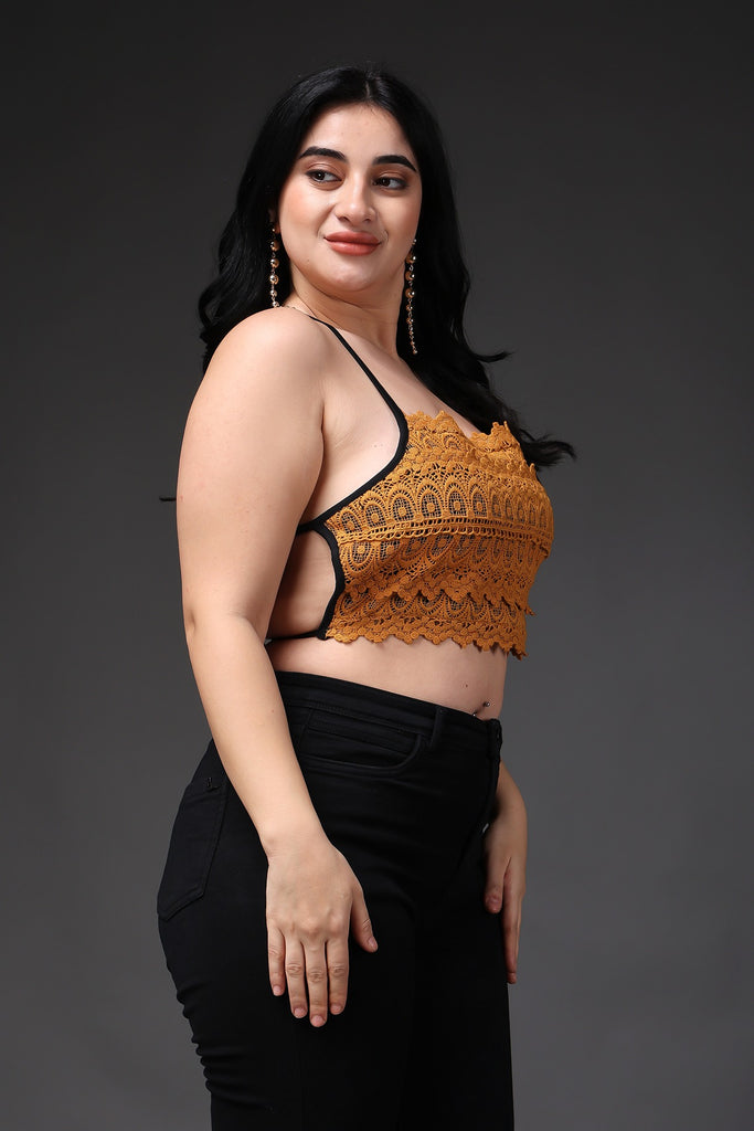 Model wearing Poly Blended Crop Top with Pattern type: Solid-10