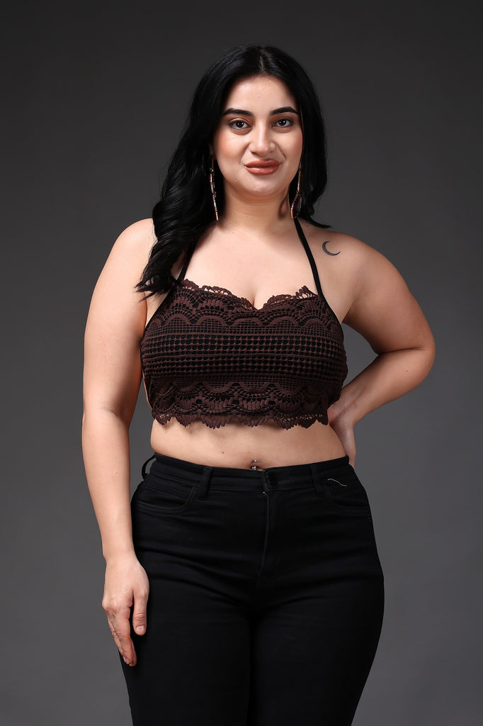 Model wearing Poly Blended Crop Top with Pattern type: Solid-16