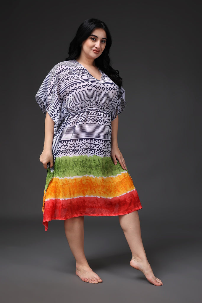 Model wearing Polyster Georgette Kaftan with Pattern type: Geometric-3